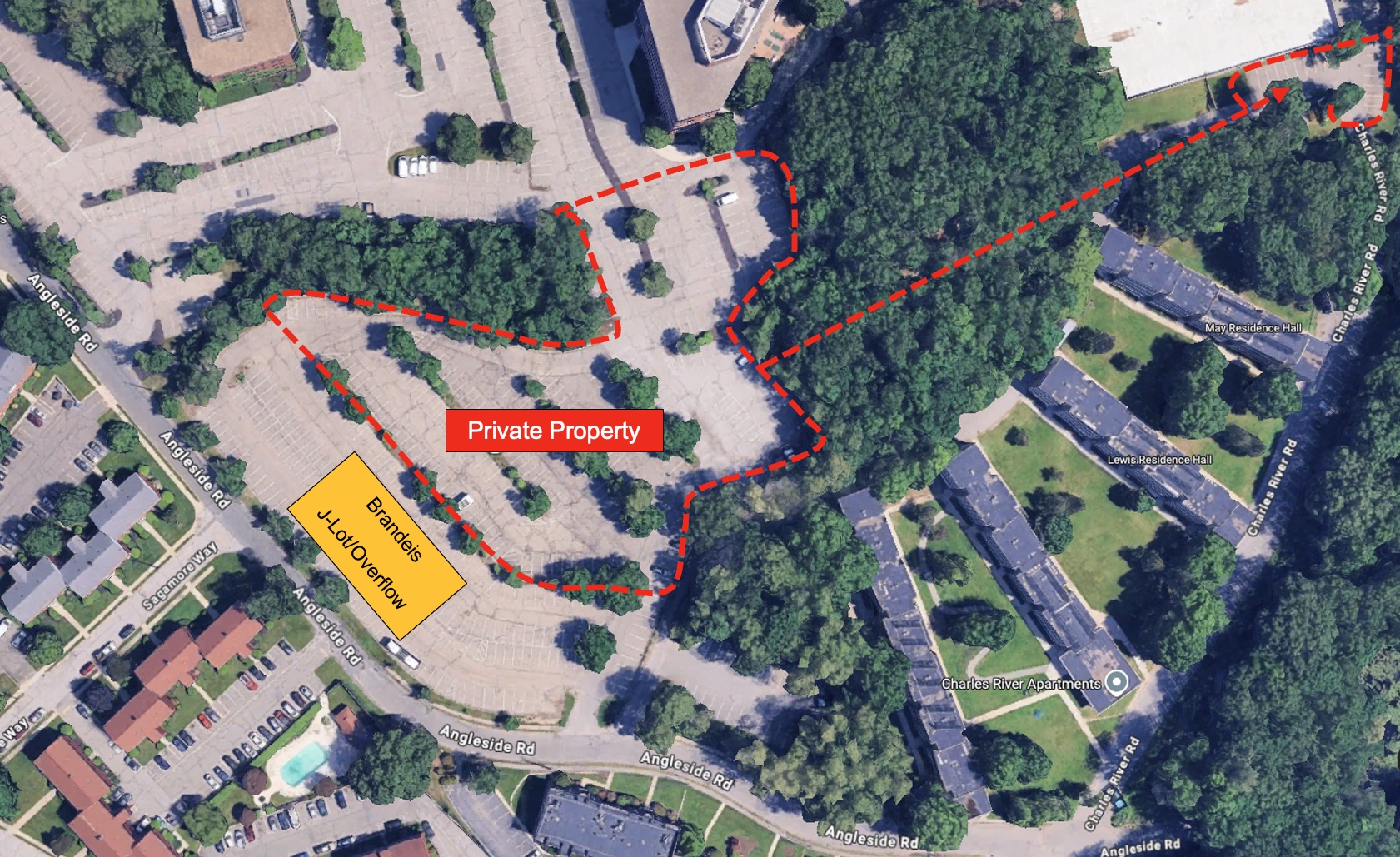 Parking map from Google of the J lot