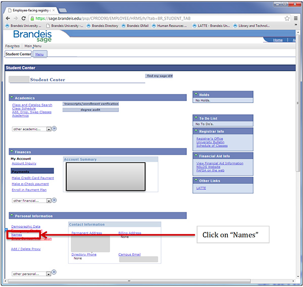 Screenshot highlighting "Names" button.