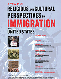 Religious and Cultural Perspectives on Immigration in the United States Poster with pictures of protesters holding signs