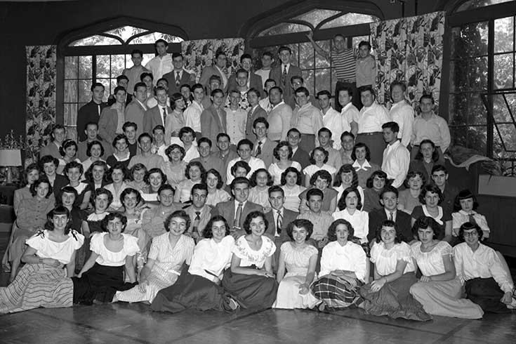 Black and white group photo of the first Brandeis class