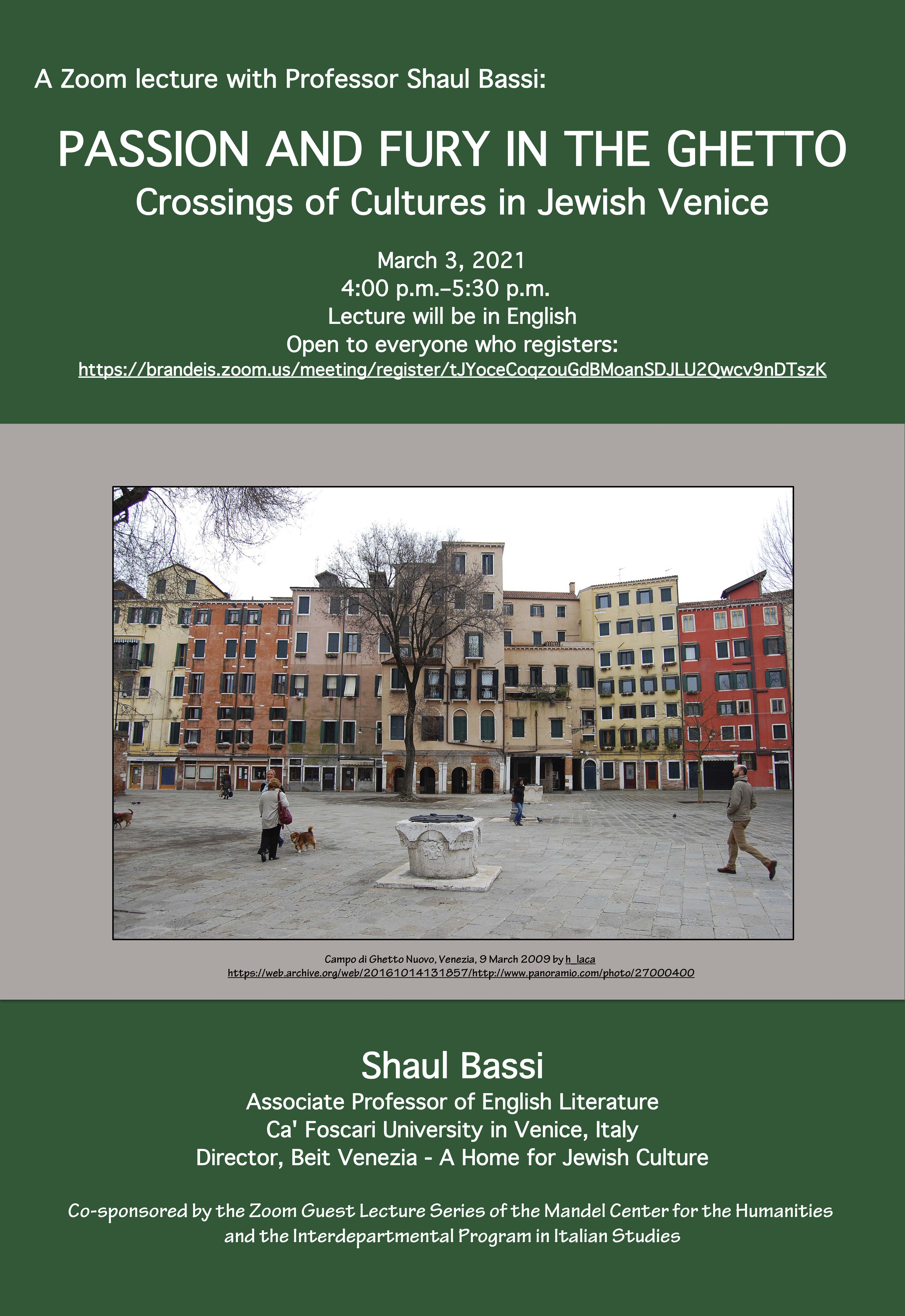 Poster for event: description as on webpage plus photo of Campo di Ghetto Nuovo, Venezia, 9 March 2009 by h_laca. 