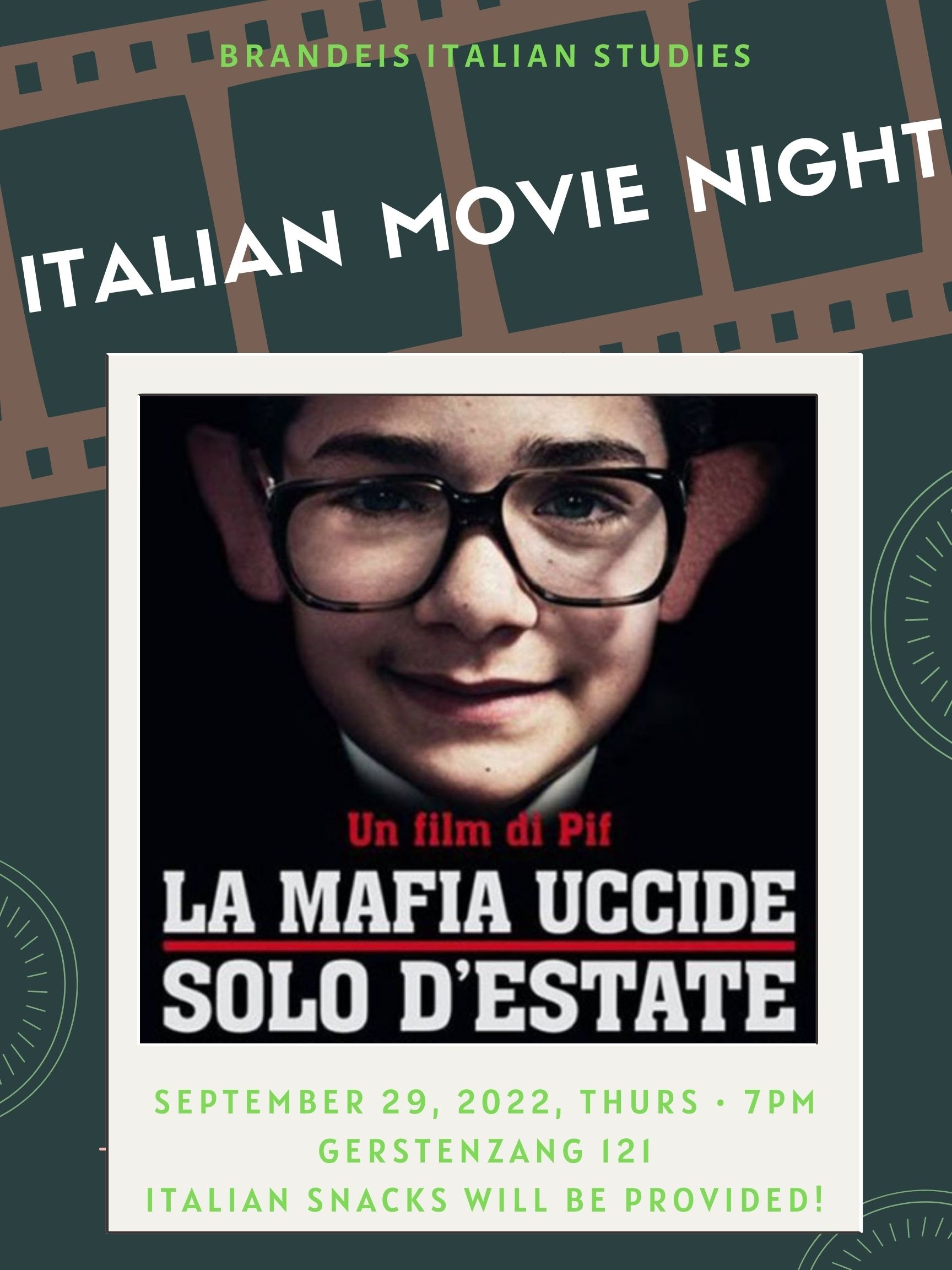 poster for Italian Movie Night. image of movie cover. text reads same as on this page.