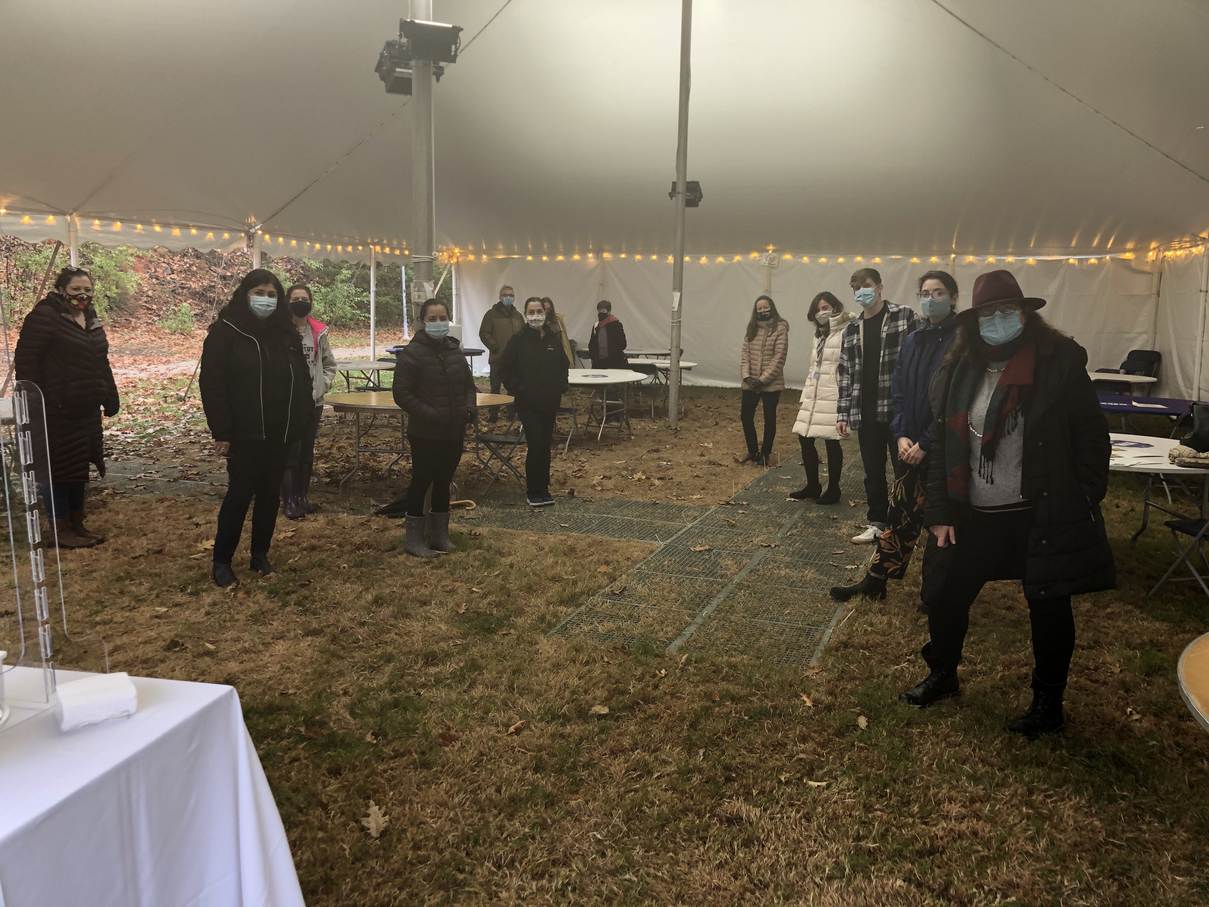photo of ROMS faculty, staff and students at tent event on November 13, 2020