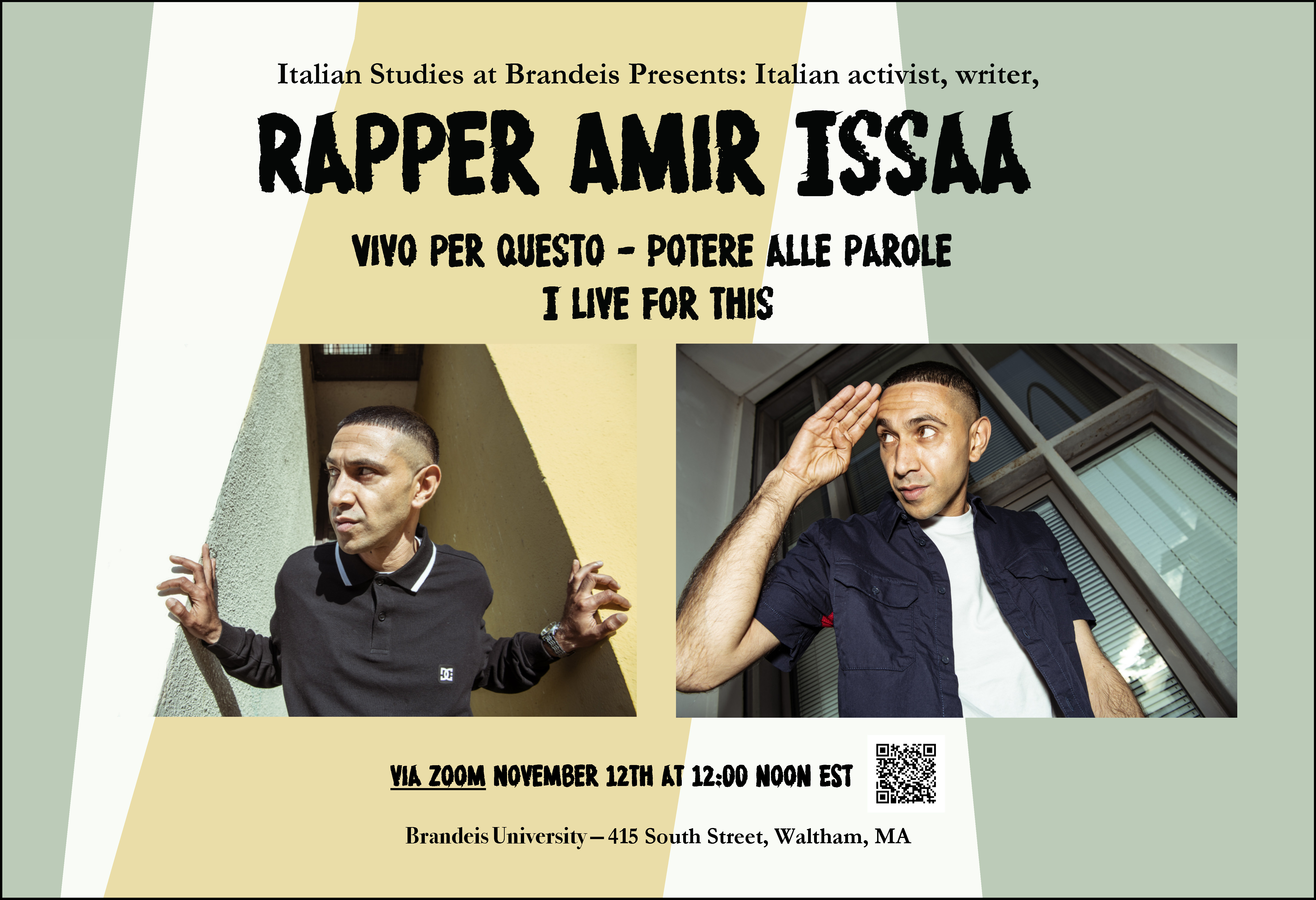 poster for Rapper Amir Issaa event including two photos of him