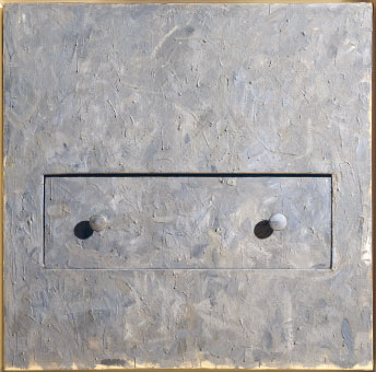 Encaustic and assemblage on canvas