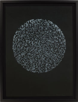 Open bite etching in a circular form on black paper