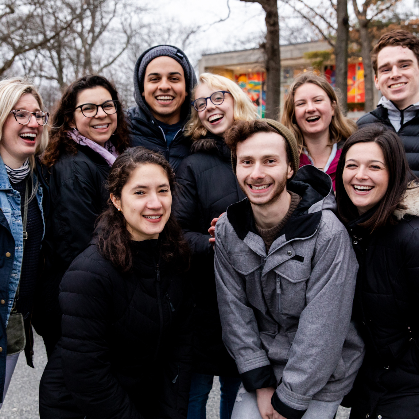 A group of Brandies students standing together and smiling