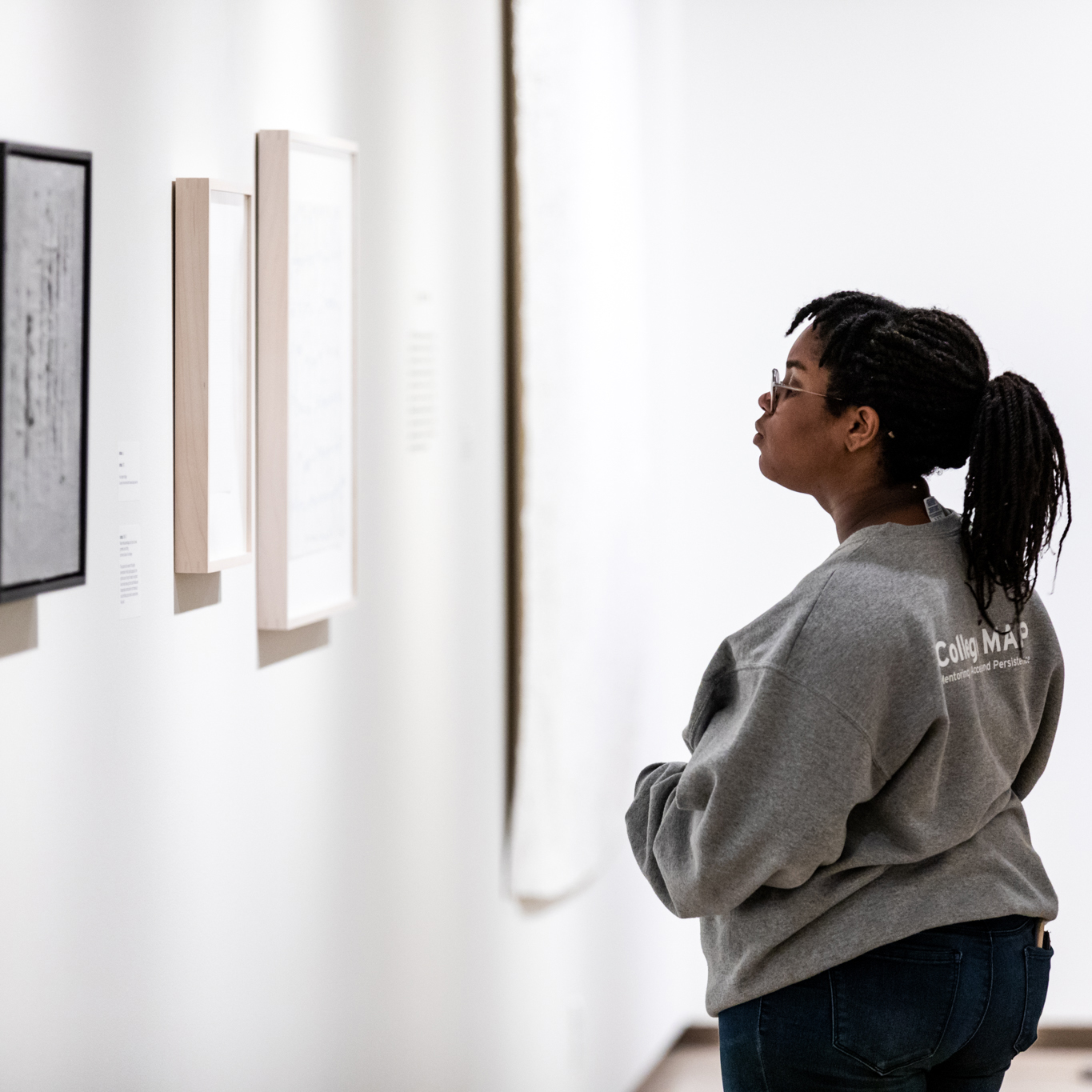 Young person looking at work of art in the Rose galleries