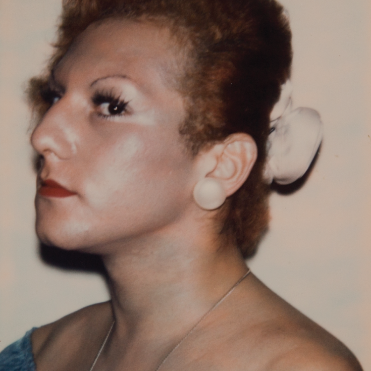 Polaroid taken by Andy Warhol of a person wearing make-up