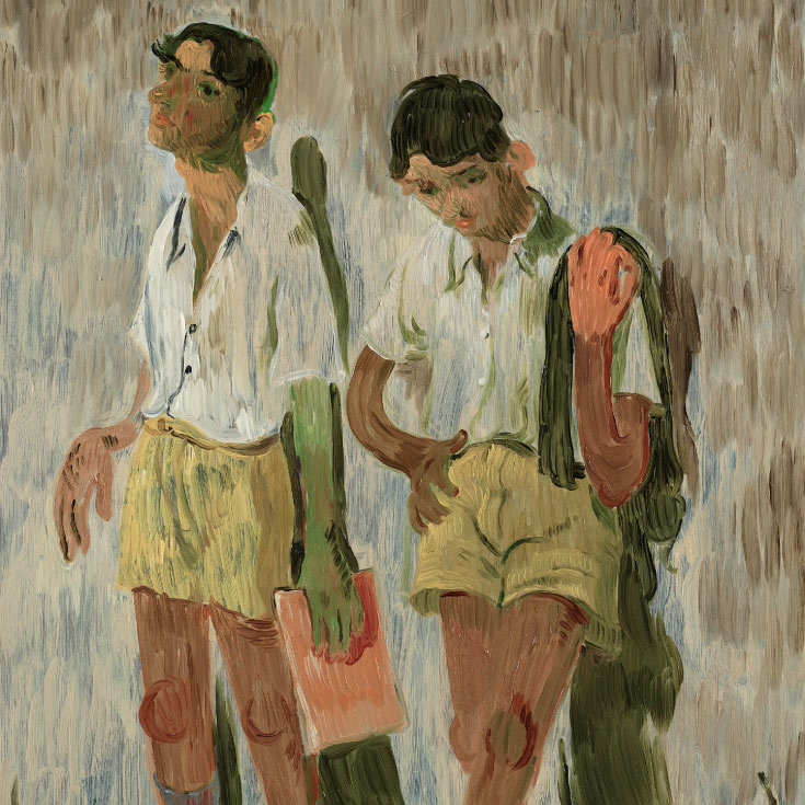 Painting of two young boys in school uniforms