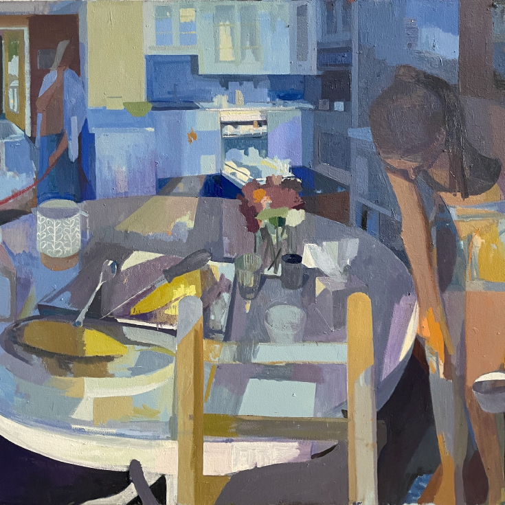 Susan Lichtman  Large Table with Corn, 2023 Oil on hemp  47 x 67 in. 