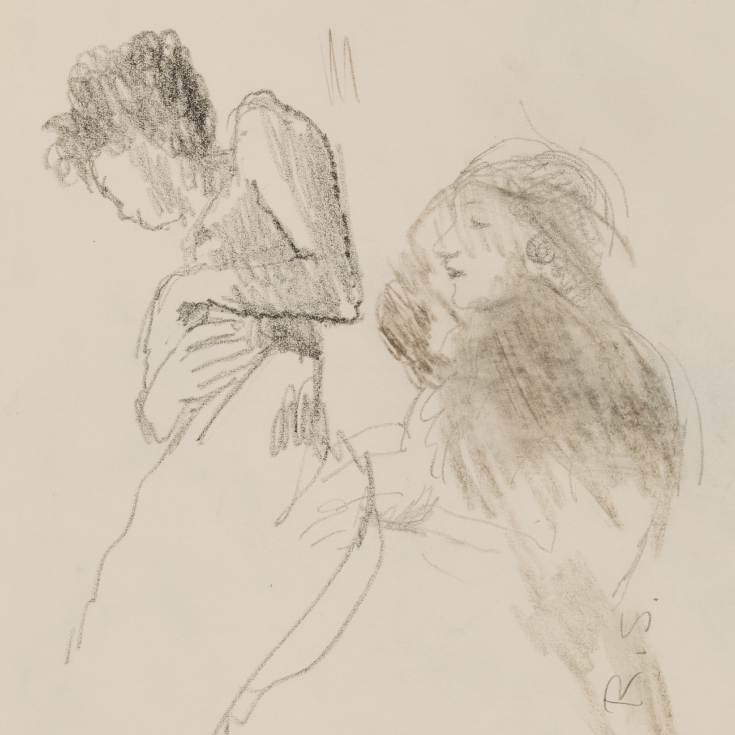A drawing of two figures