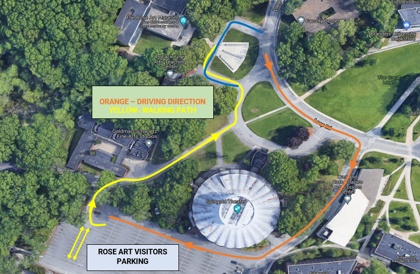 Aerial map of the Rose Art Museum and it's parking