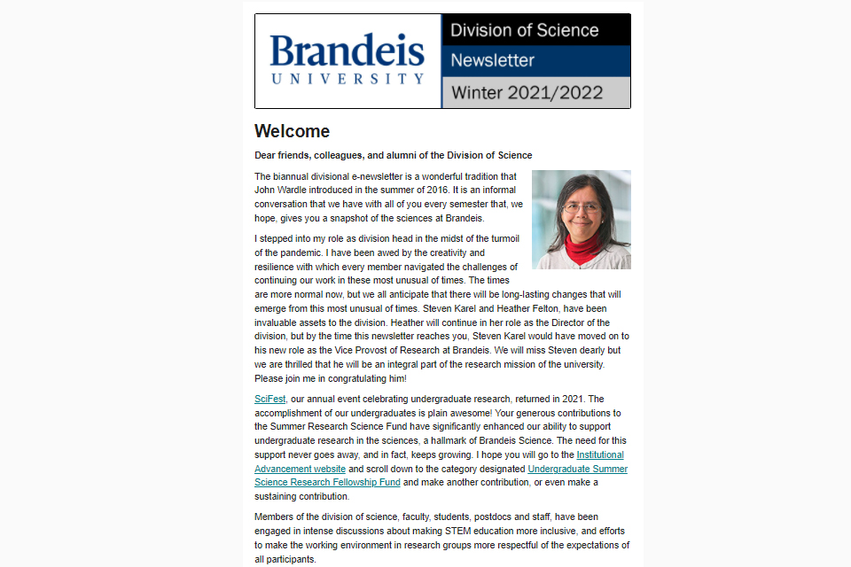 Top image from Winter 2022 Division of Science newsletter
