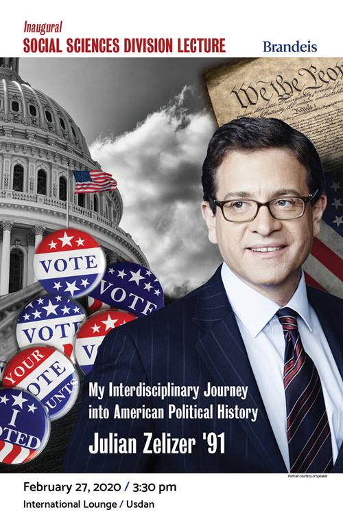 Poster with Julian Zelizer's face and event information also listed on the website