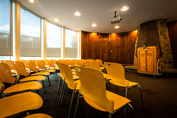 yellow chairs in Jewish chapel