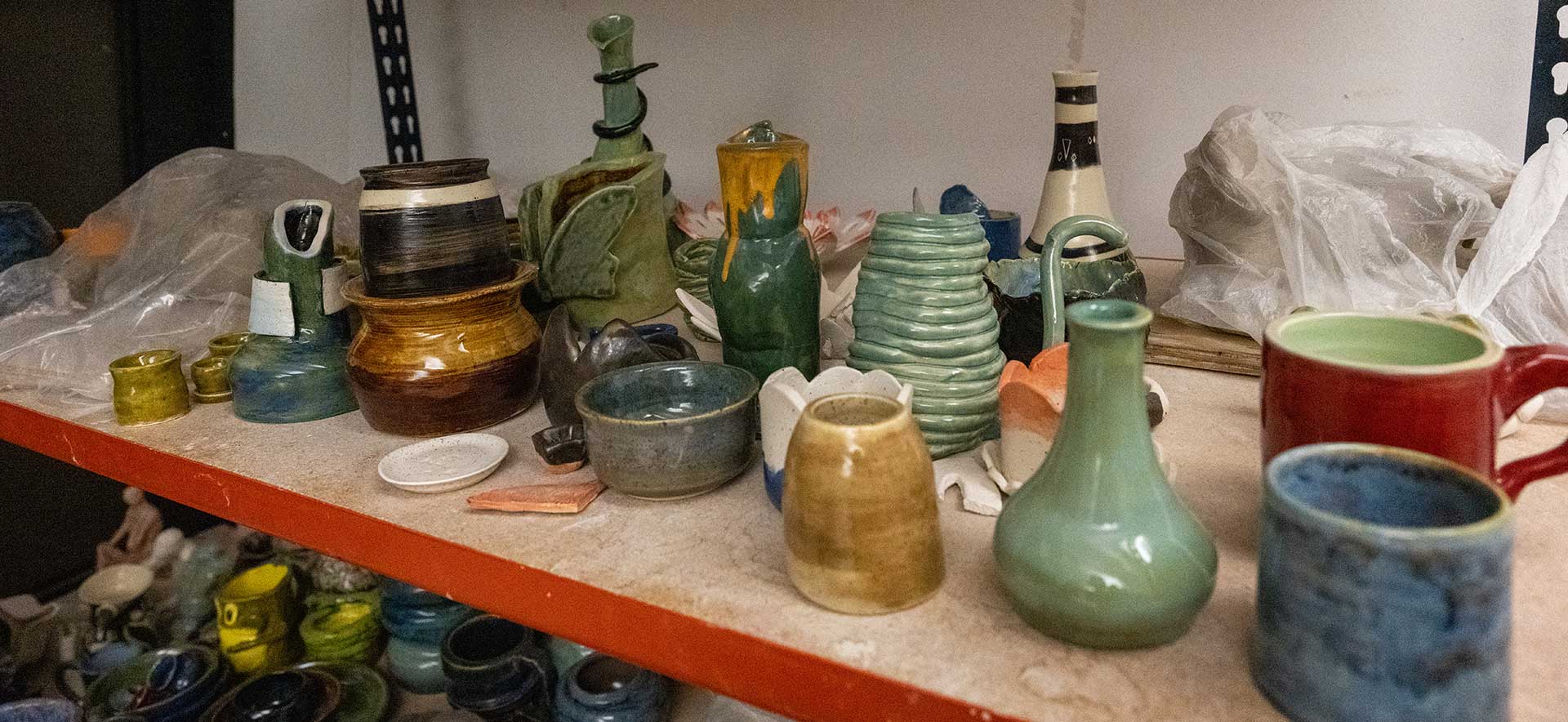 Pottery on a shelf