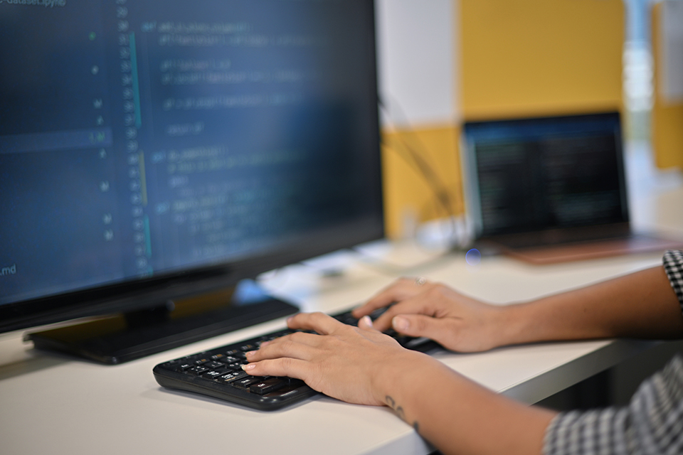 Person typing at a computer