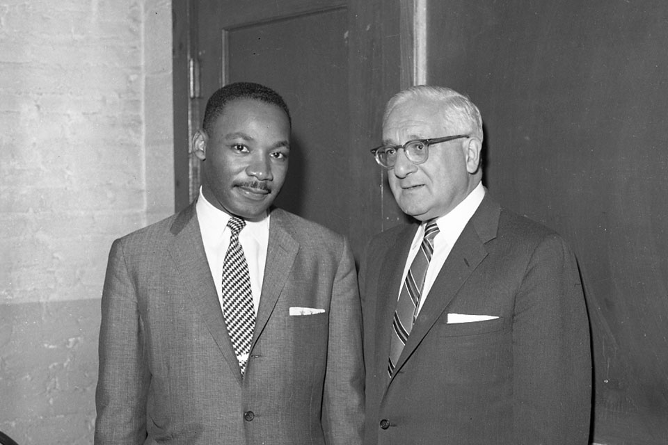 Martin Luther King Jr. stands next to Brandeis' first president, Abram L. Sachar