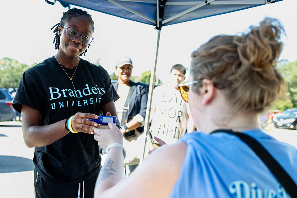 A student checks in on move-in day.