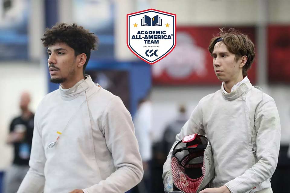 Lev BenAvram in his fencing uniform; Right, Tony Escueta in his fencing uniform