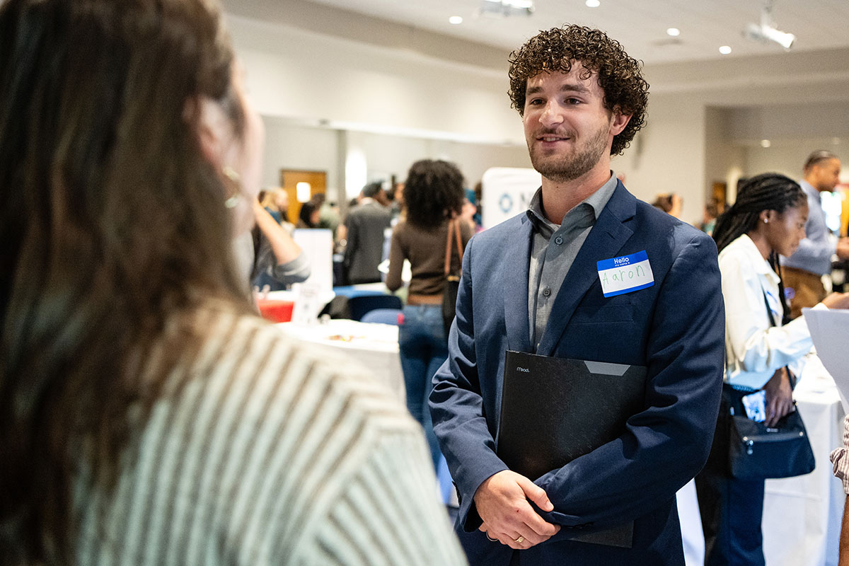 Aaron Gold, GSAS MS’26 attends the All-Majors Career and Internship Fair.