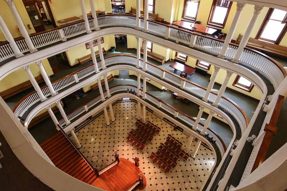 The interior of a large building.