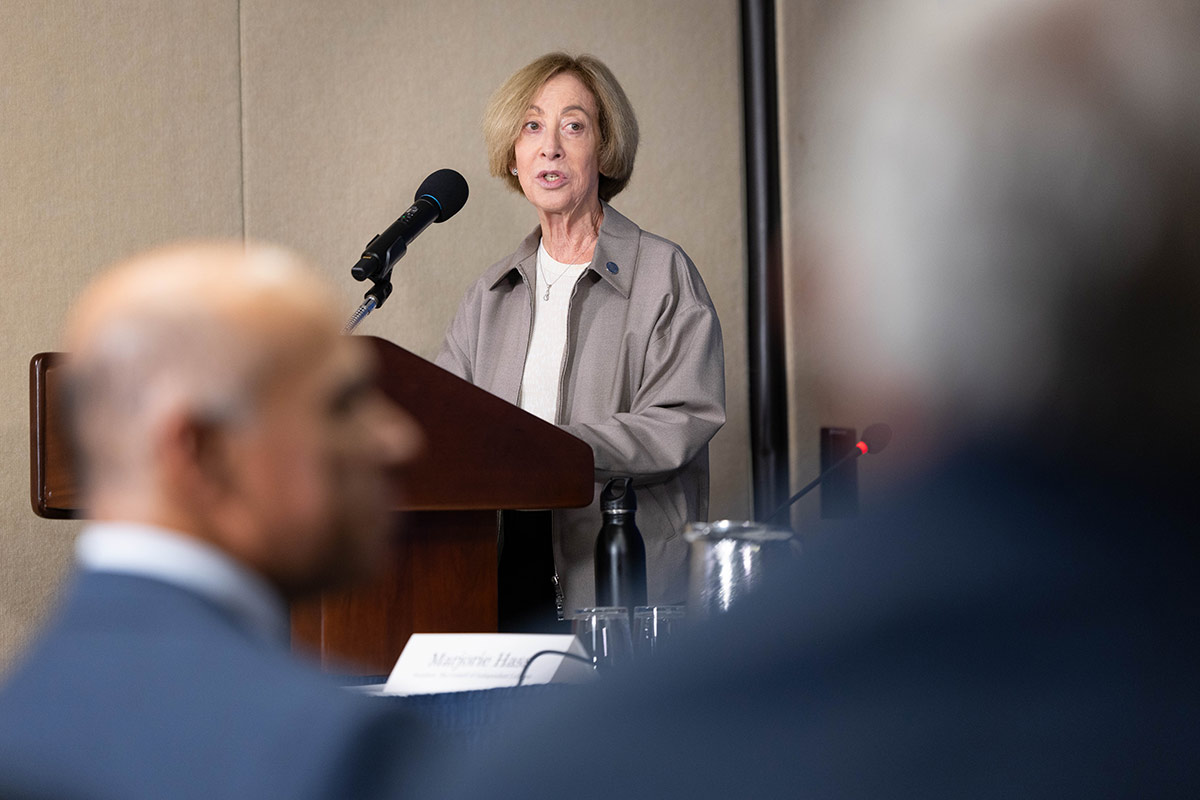 Cynthia Shapira speaks at the podium