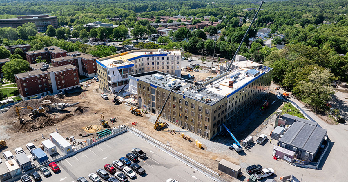 Residence hall project at Brandeis reaches new heights