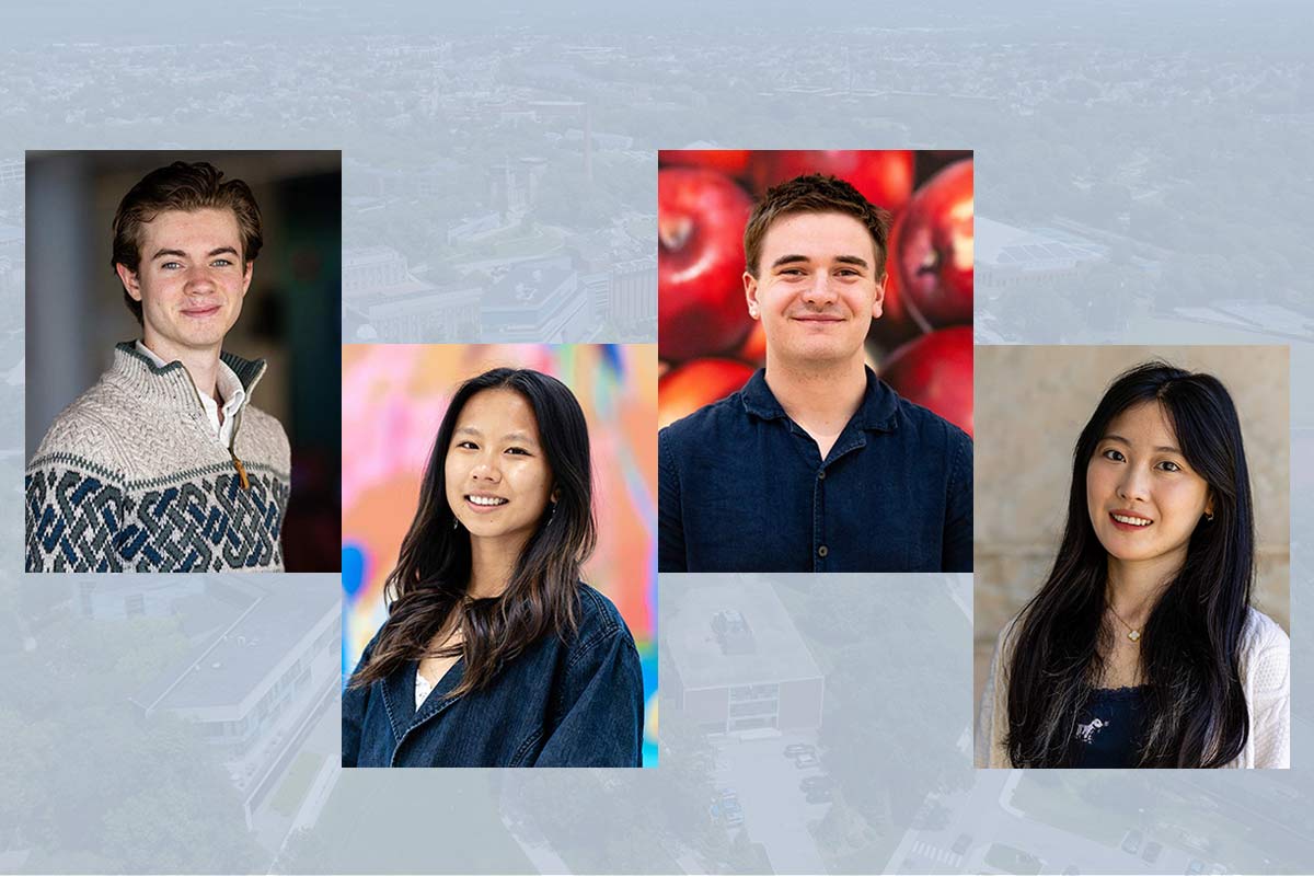 A collage of four students