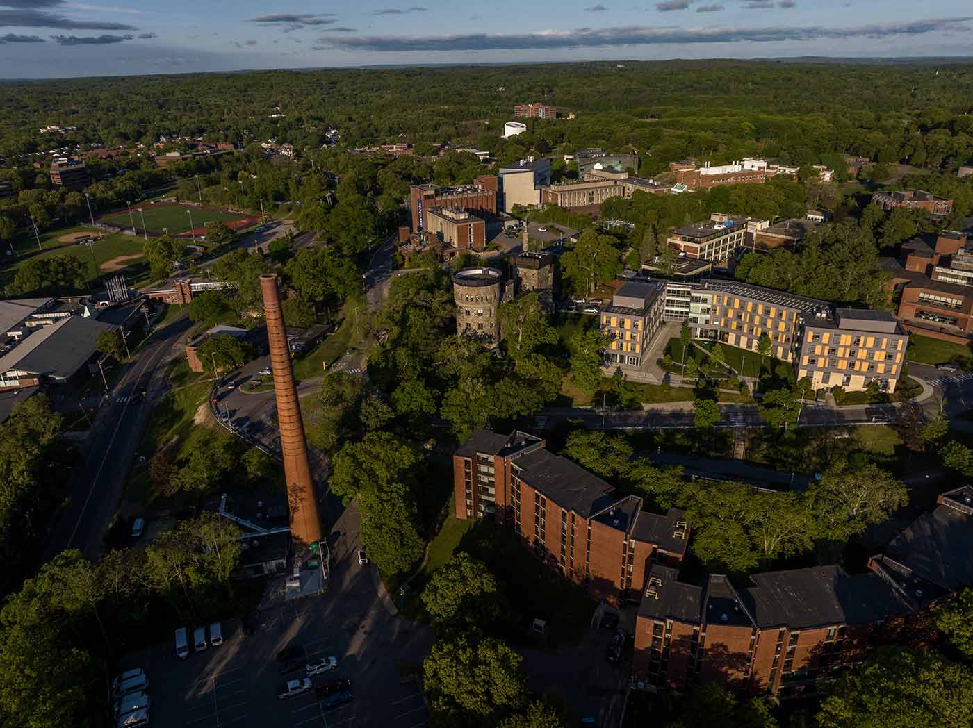 Aerial photo of Brandeis University campus 