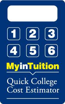 Illustration of a calculator with the numbers 1-6 with the words "MyinTuition Quick College Cost Estimator"