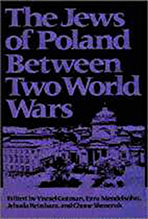 "The Jews of Poland Between Two World Wars" book cover with an illustration of a town in Poland.