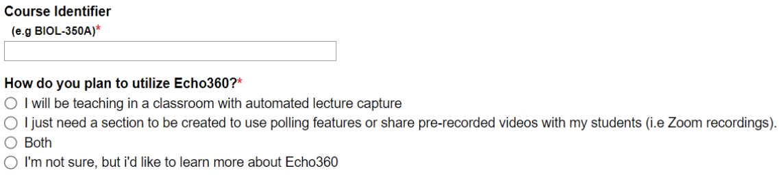Screenshot of second page of Echo360 Course Request Form