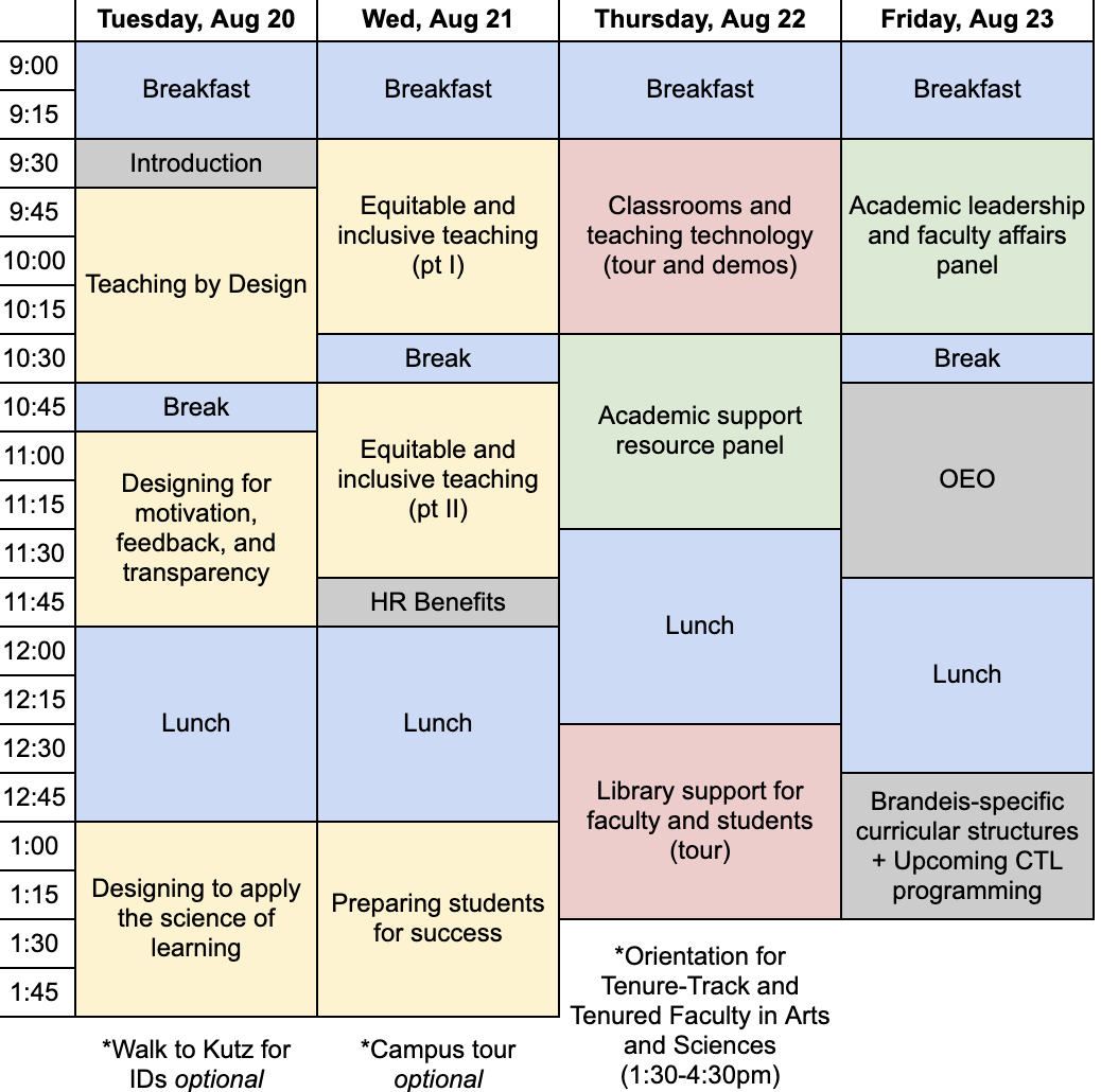 NFO schedule, from Tuesday, August 20th, through Friday, August 23rd, from 9:30 am to 2 pm each day.