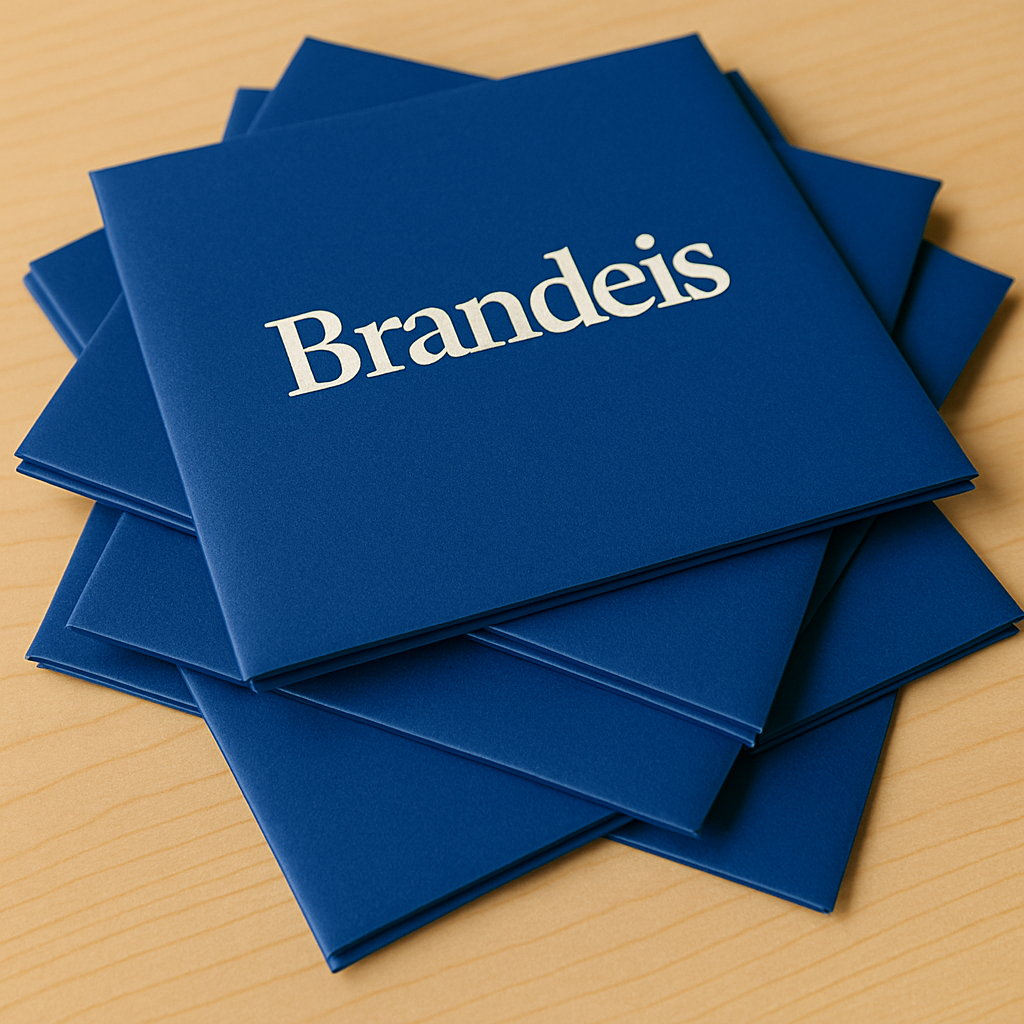 A stack of Brandeis folders at NFO