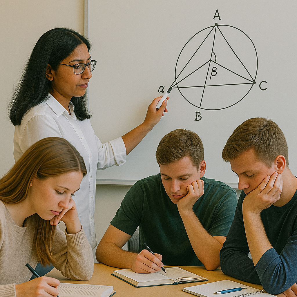 Students take notes on a professor's diagram