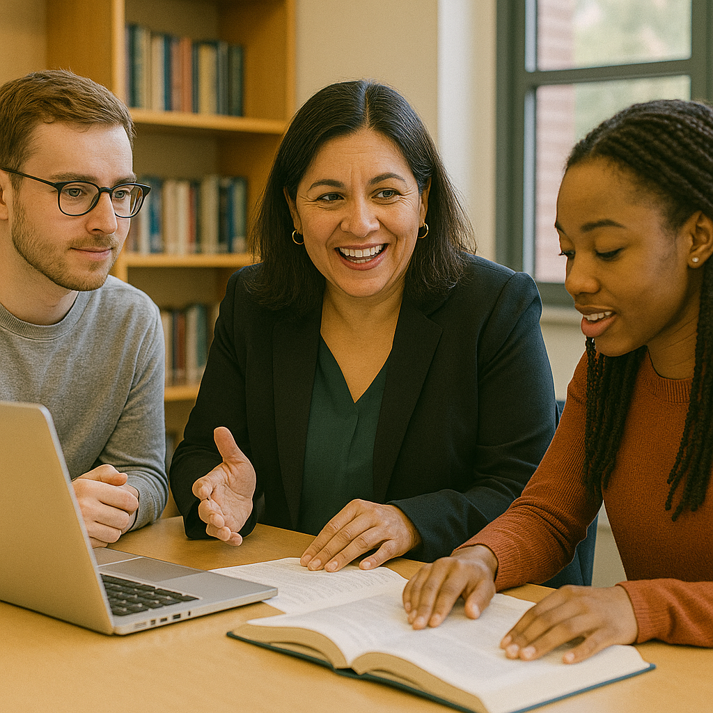 A professor, postdoc, and undergraduate engage in a conversation about mentoring