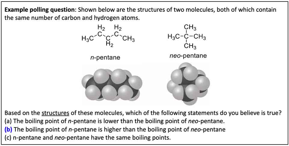 Example of a multiple choice question about molecule structure, where answer B is correct. 