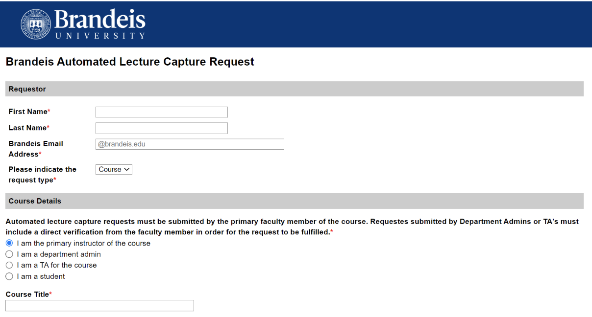 Screenshot Echo360 Course Request Form