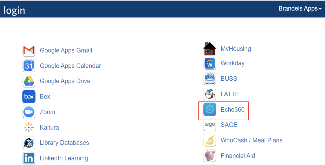 Screenshot of Brandeis login page