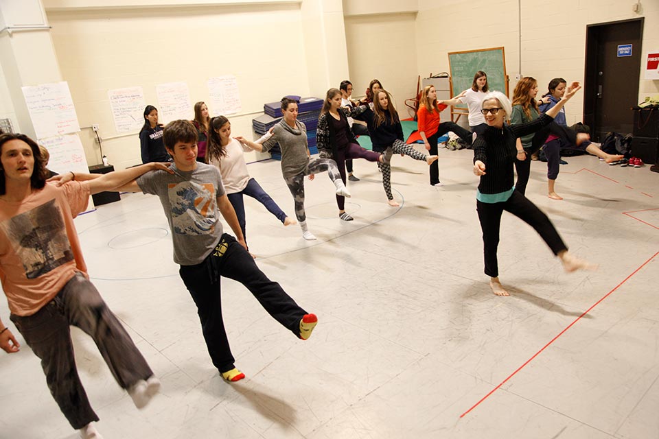 Group of students in a movement class with Professor Susan Dibble