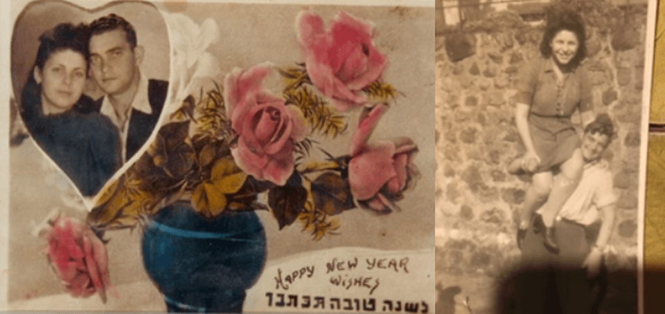 Photos of David & Lola Swede P’89, including their first Rosh Hashana card, and the two of them in Hamburg, Germany shortly after they were married. 