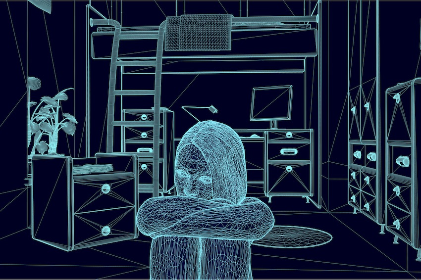 Illustration of a stressed student sitting on a floor