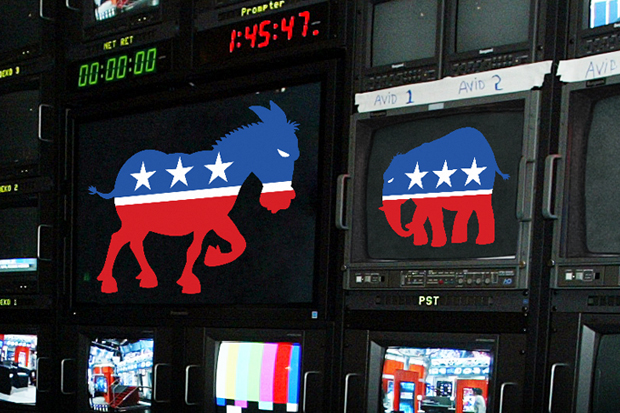 Donkey and elephant icons on TV monitors