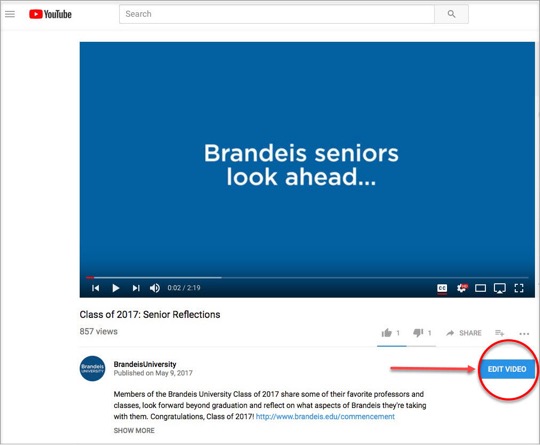 screenshot of Youtube indicating edit video button