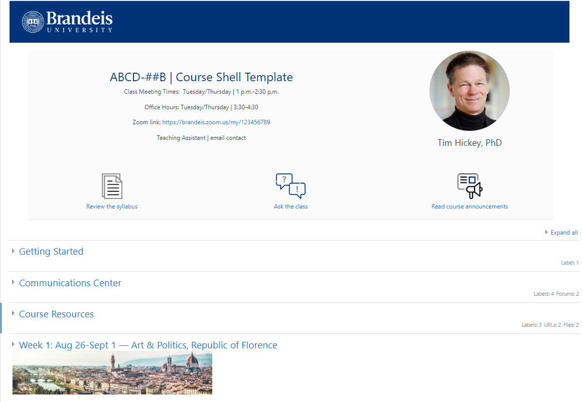 screenshot of the collapsible topics course format in LATTE