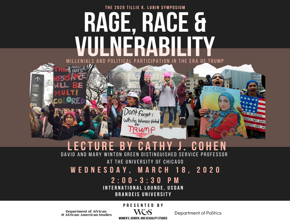 Flyer for Lubin Symposium 2020 featuring women protesting