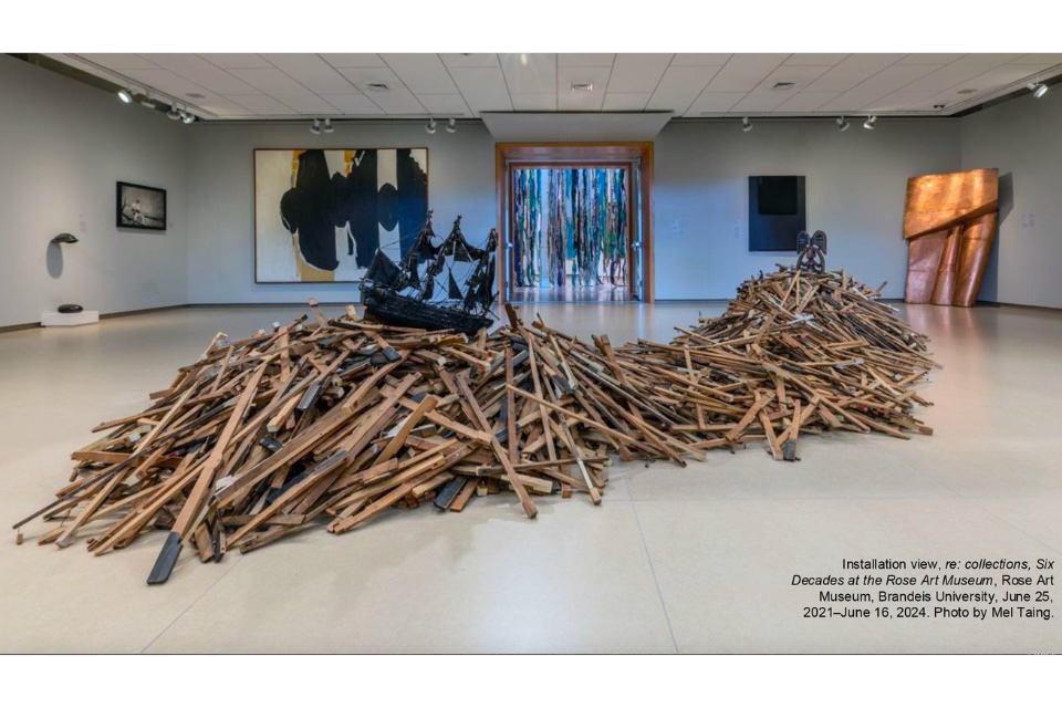 Art installation by Radcliffe Bailey featuring disarticulated piano keys