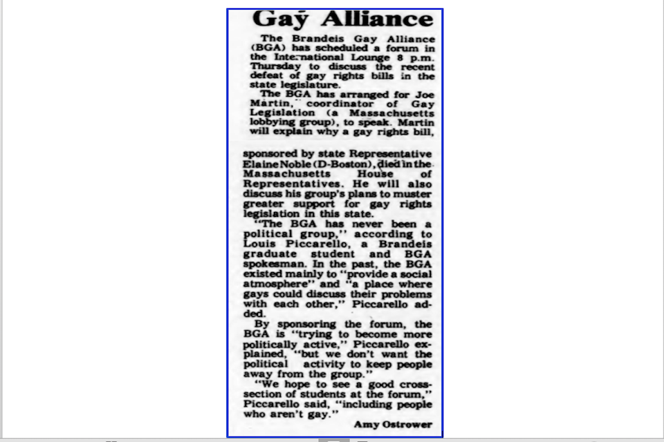 Article from the Justice titled 'Gay Alliance'.